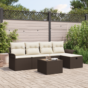 Set di Sofà da Giardino 6 Pezzi con Cuscini Marrone Polyrattan