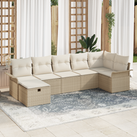 Set Divano da Giardino da 7 Pezzi con Cuscini Beige in Rattan Sintetico