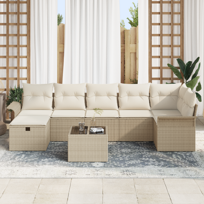 Set Divano Giardino 8 Pezzi con Cuscini Beige Poly Rattan