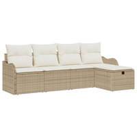 Set di Divani da Giardino a 5 Pezzi con Cuscini Beige Polyrattan