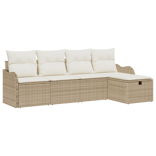 Set di Divani da Giardino a 5 Pezzi con Cuscini Beige Polyrattan