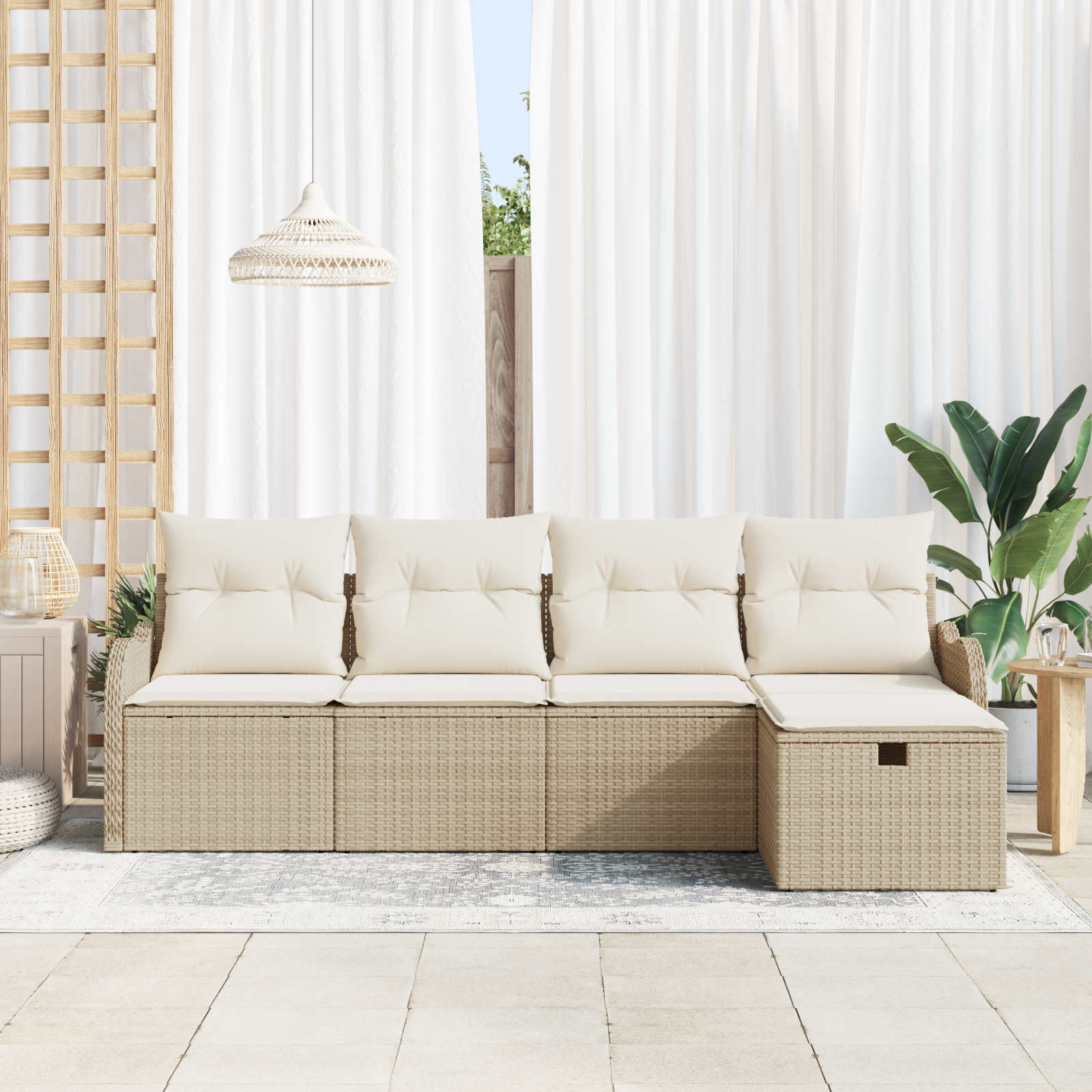 Set di Divani da Giardino a 5 Pezzi con Cuscini Beige Polyrattan