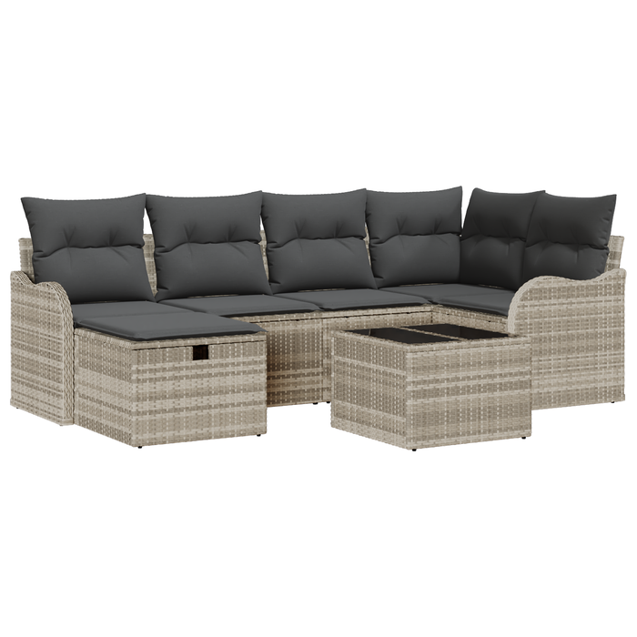 Set Divano da Giardino 7 Pezzi con Cuscini Grigio Chiaro Polyrattan