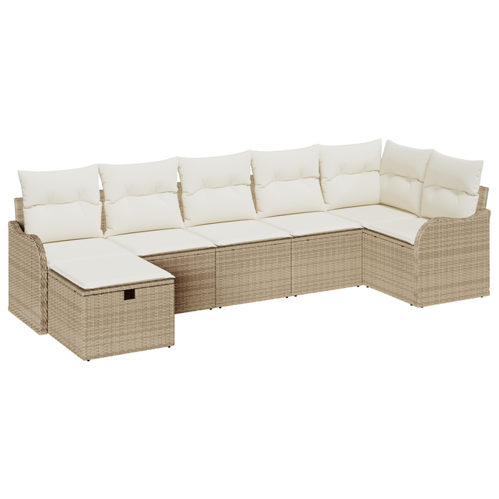 Set di divani da giardino da 7 pezzi con cuscini beige in polyrattan