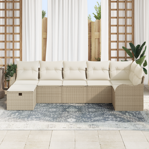 Set di divani da giardino da 7 pezzi con cuscini beige in polyrattan