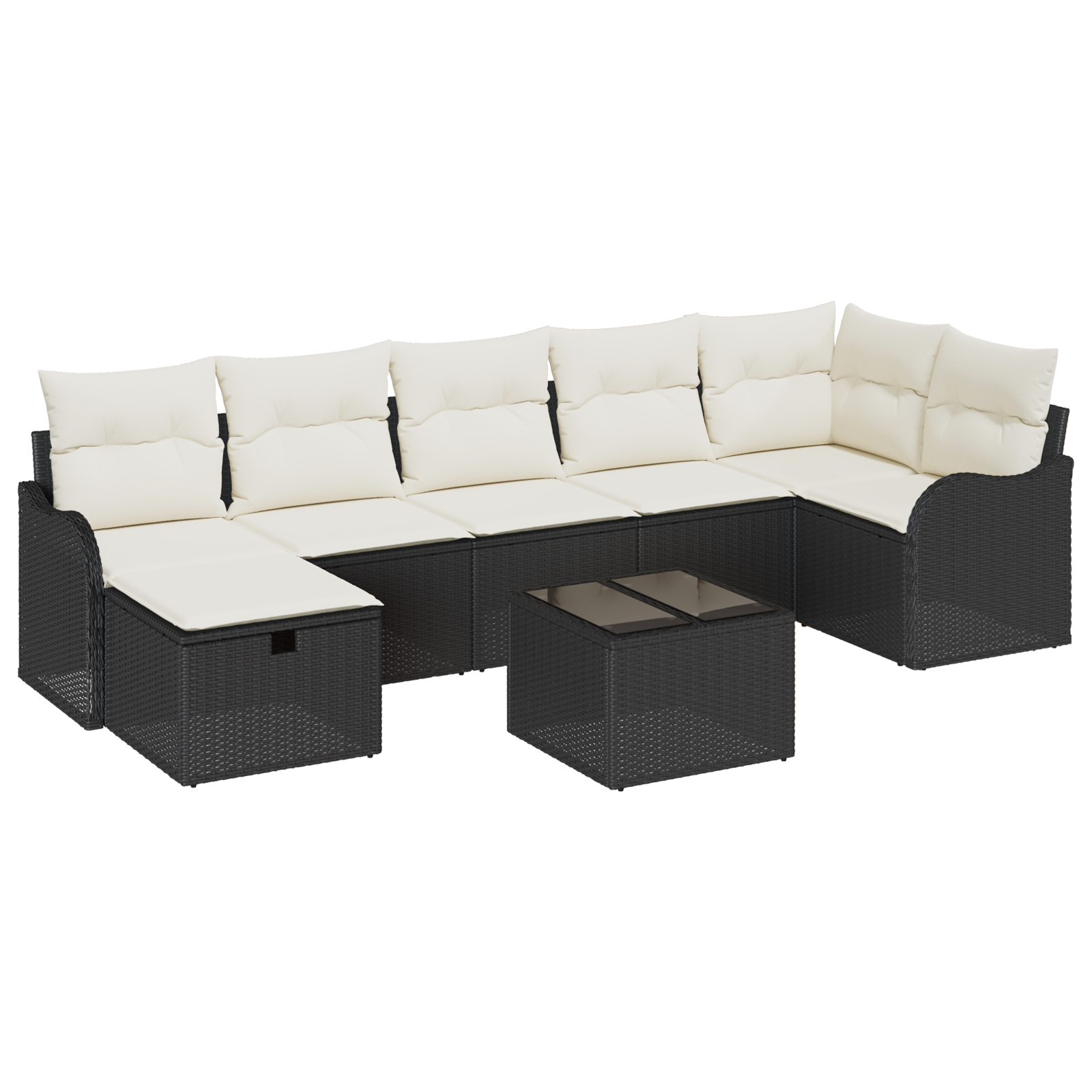 Set Divano da Giardino di 8 Pezzi con Cuscini Nero Polyrattan