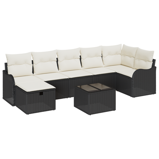 Set Divano da Giardino di 8 Pezzi con Cuscini Nero Polyrattan