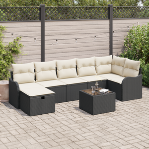 Set Divano da Giardino di 8 Pezzi con Cuscini Nero Polyrattan