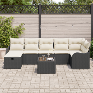 Set Divano da Giardino di 8 Pezzi con Cuscini Nero Polyrattan
