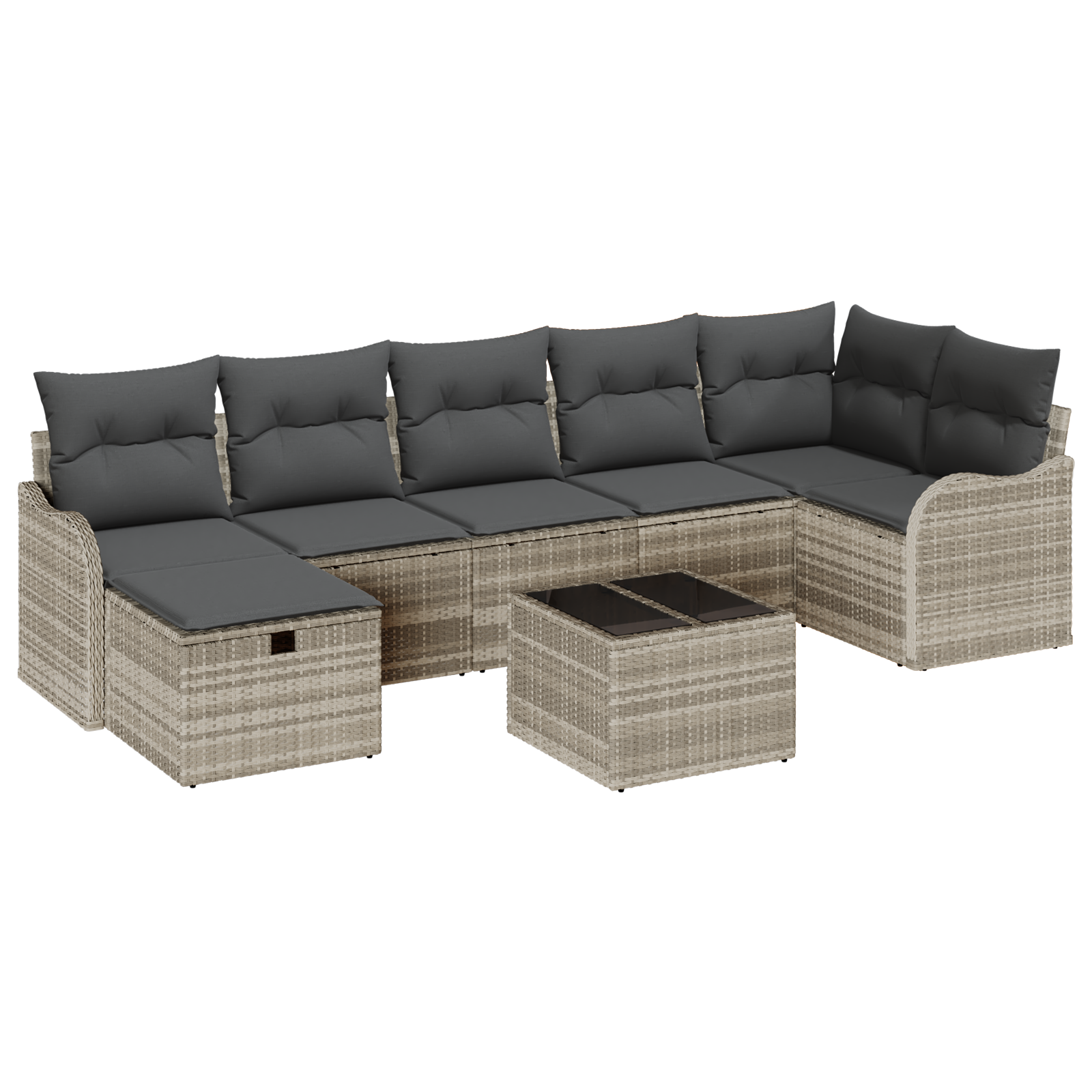 Set di Divani da Giardino  8 Pezzi con Cuscini Grigio Chiaro Rattan