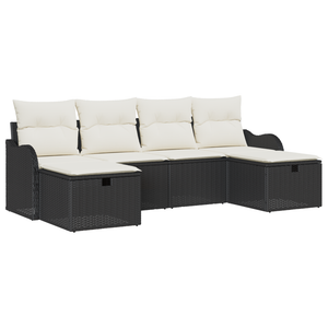 Set da Giardino  6 Pezzi con Cuscini Rattan Nero