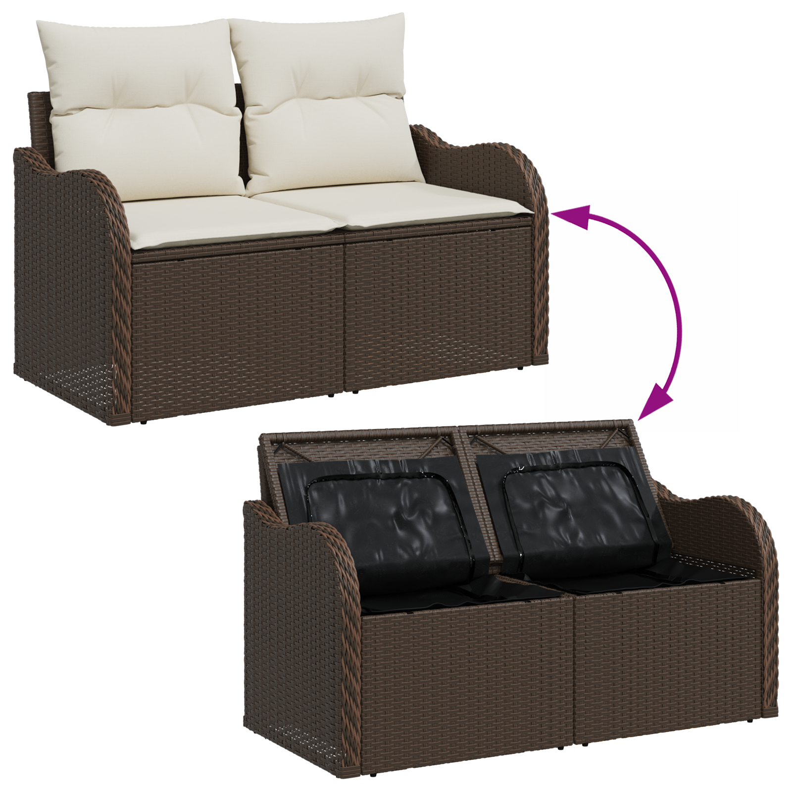 Set Divano da Giardino  6 Pezzi con Cuscini Marrone Polyrattan