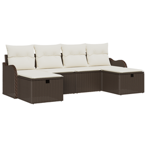 Set Divano da Giardino  6 Pezzi con Cuscini Marrone Polyrattan