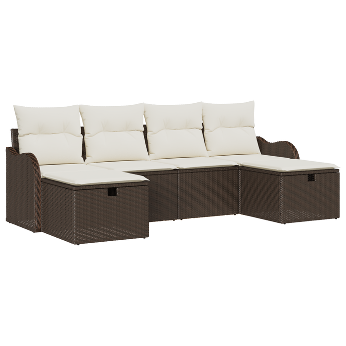 Set Divano da Giardino  6 Pezzi con Cuscini Marrone Polyrattan