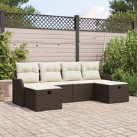 Set Divano da Giardino  6 Pezzi con Cuscini Marrone Polyrattan