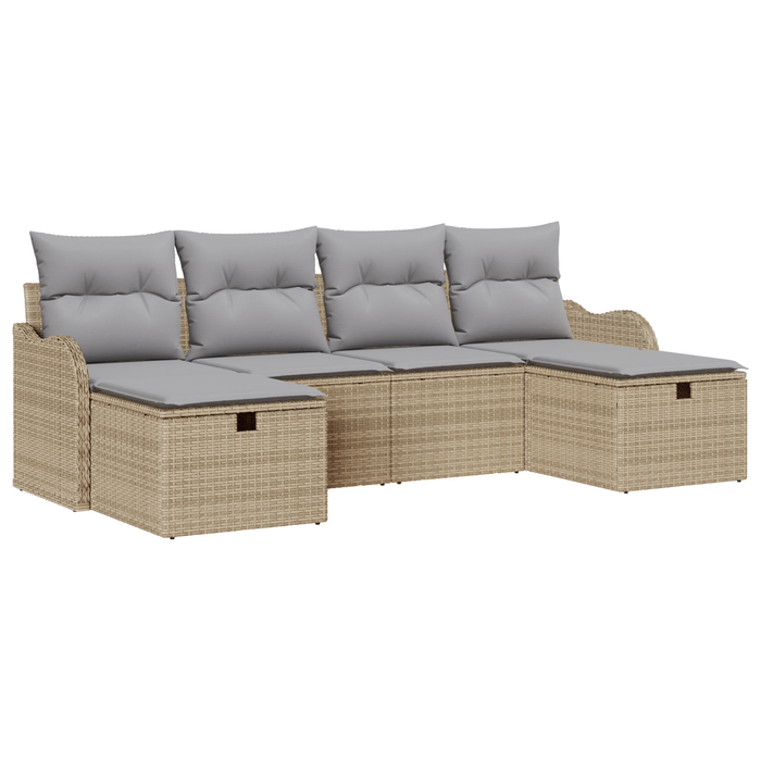 Set divano da giardino di 6 pezzi con cuscini Beige Polyrattan