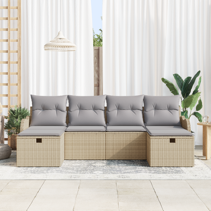 Set divano da giardino di 6 pezzi con cuscini Beige Polyrattan