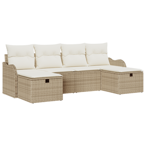 Set di divani da giardino  in 6 pezzi con cuscini beige in polyrattan