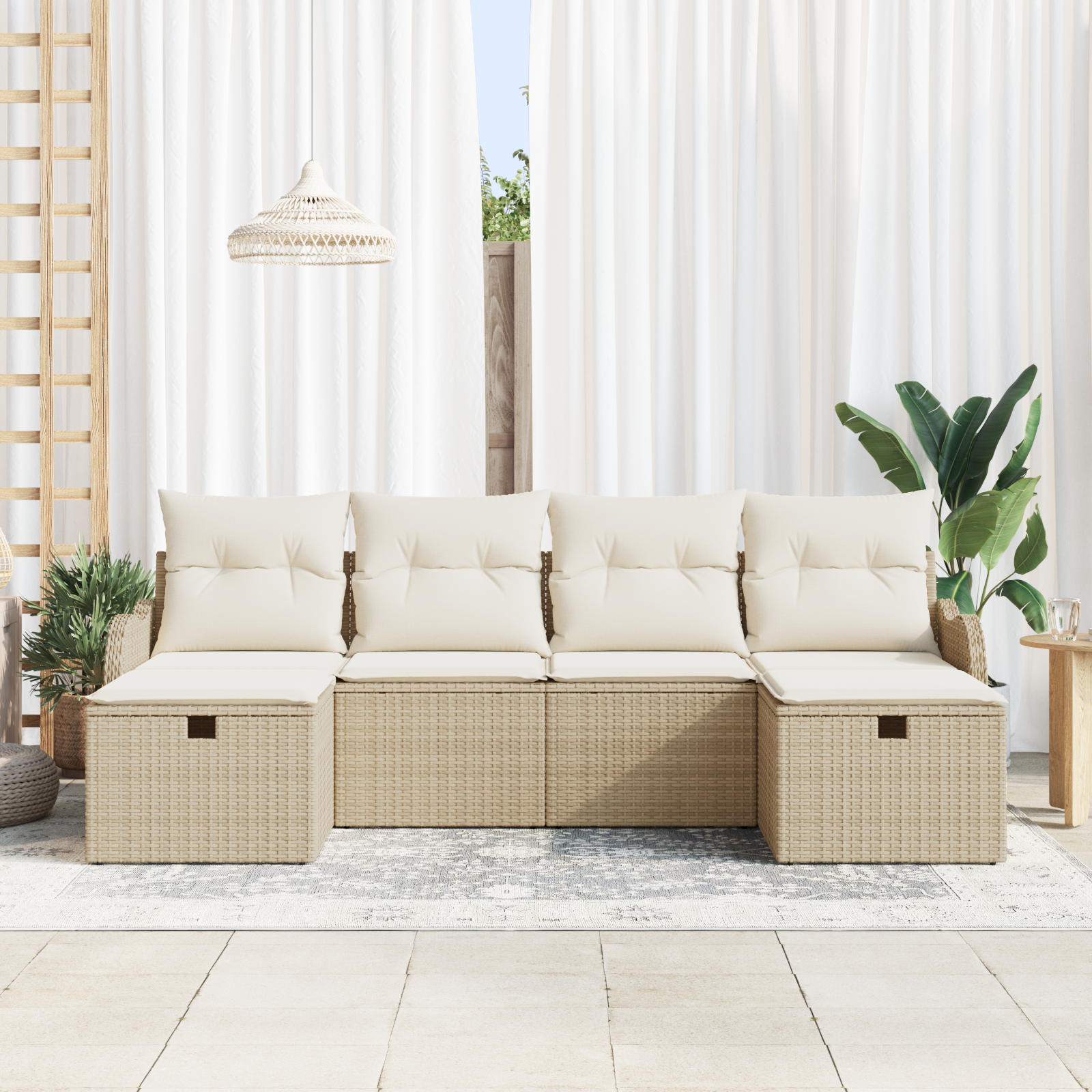Set di divani da giardino  in 6 pezzi con cuscini beige in polyrattan