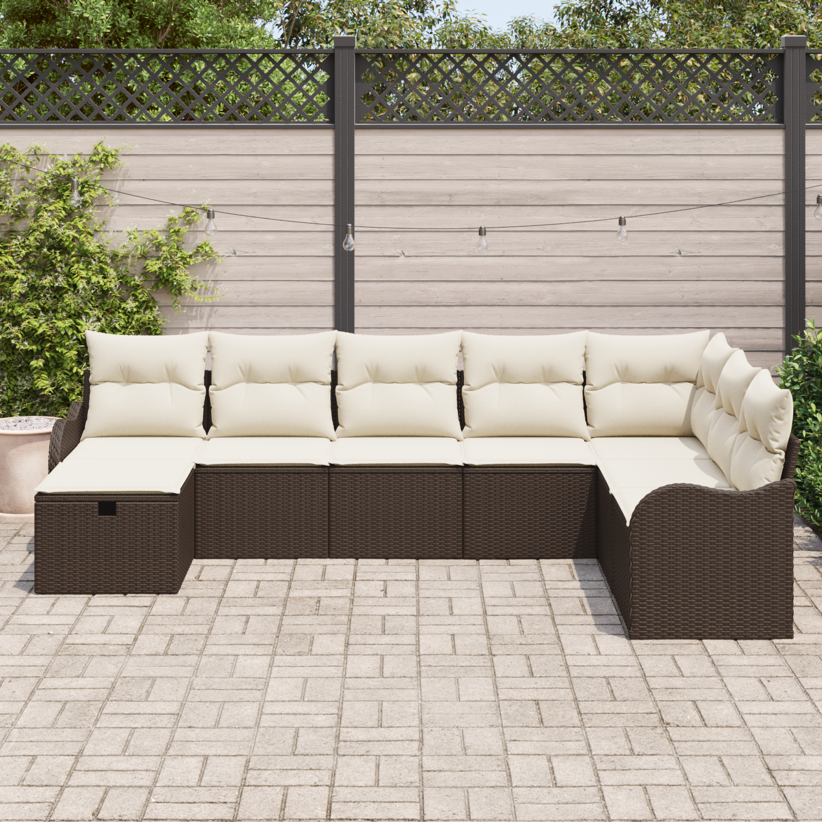 Set Divano da Giardino 8 Pezzi con Cuscini Polyrattan Marrone