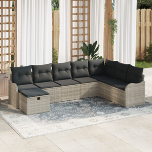 Set Divano da Giardino  con Cuscini Grigio Chiaro Rattan Polietilene