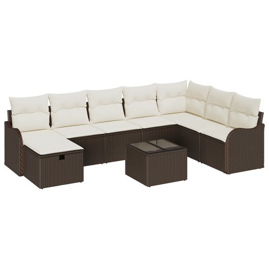 Set Divano da Giardino 9 Pezzi con Cuscini Rattan Polietilene Marrone