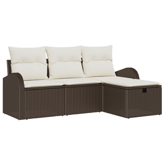 Set di Divani da Giardino 4 Pezzi con Cuscini Marrone Rattan Poli