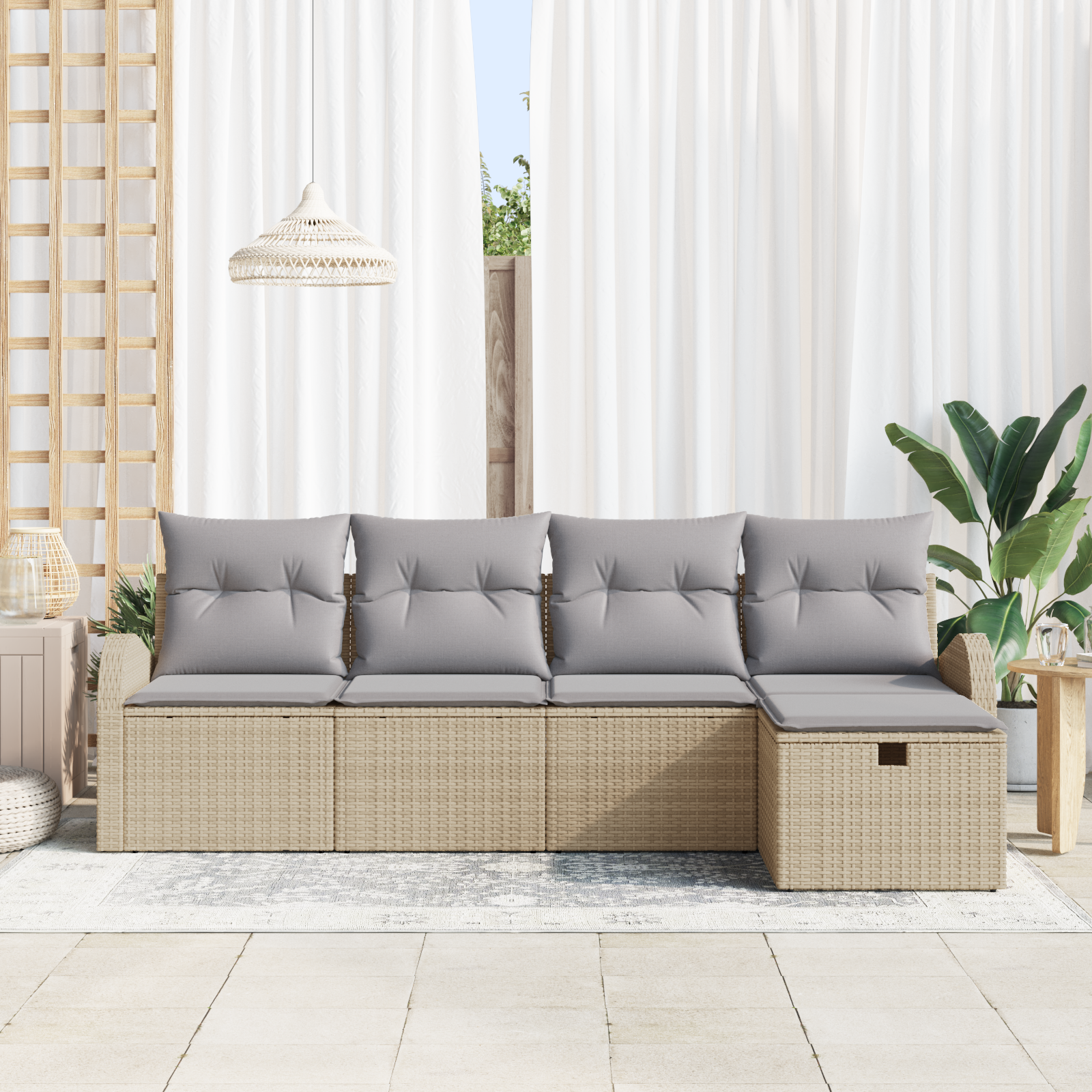 Set divano da giardino  da 5 pezzi con cuscini Beige Polyrattan