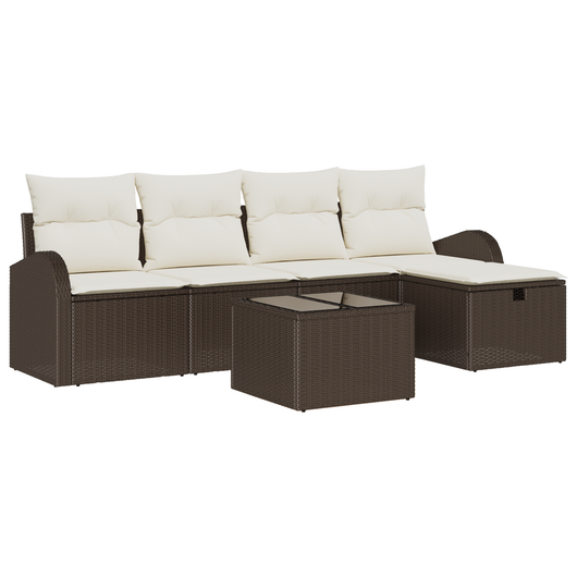 Set divano da giardino  6 pezzi con cuscini marrone polyrattan