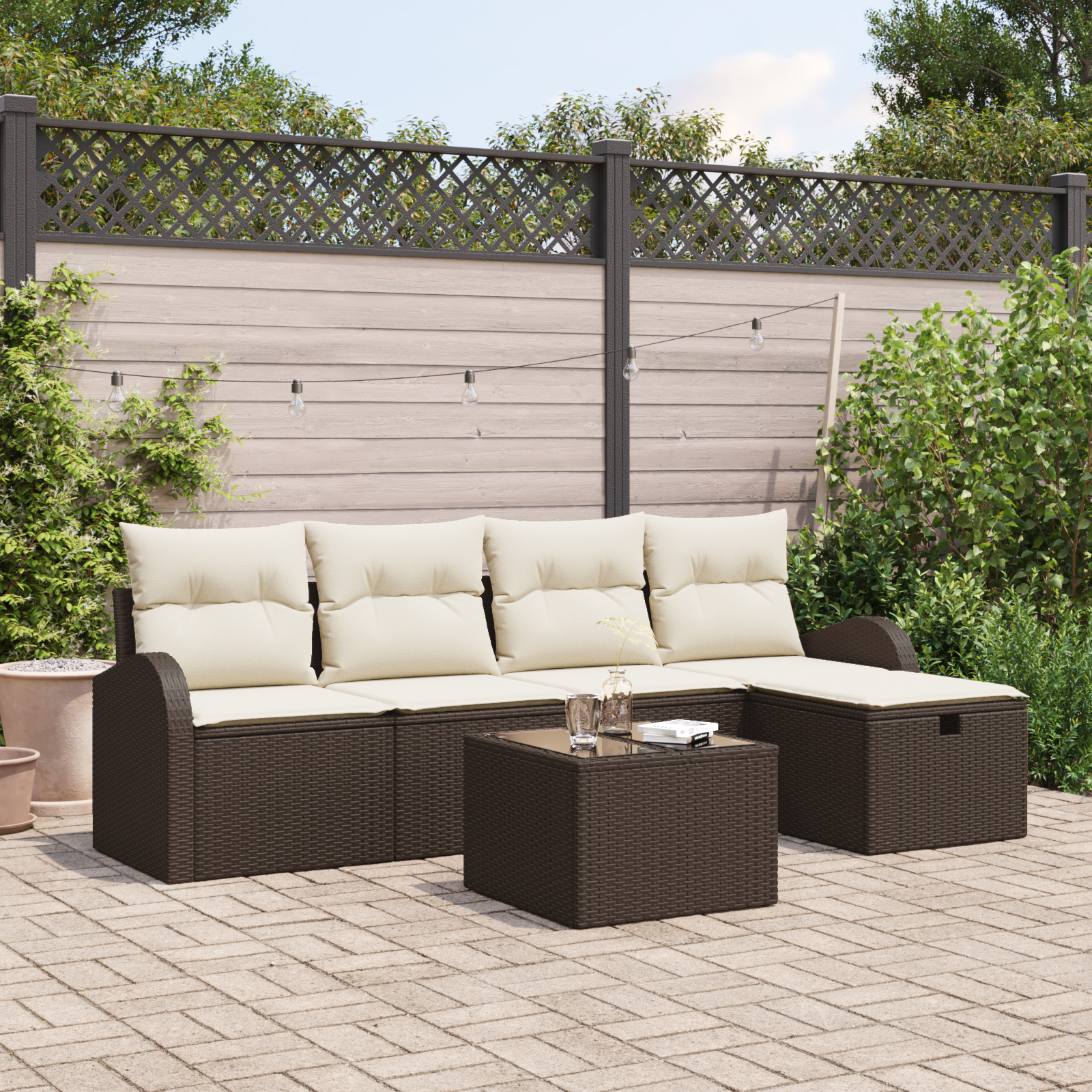 Set divano da giardino  6 pezzi con cuscini marrone polyrattan