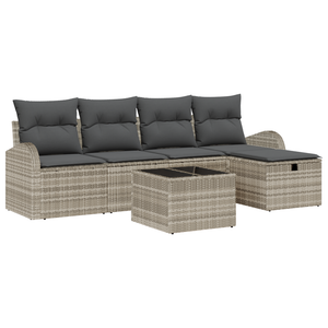 Set divano da giardino 6 pezzi con cuscini grigio chiaro polyrattan
