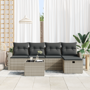 Set divano da giardino 6 pezzi con cuscini grigio chiaro polyrattan