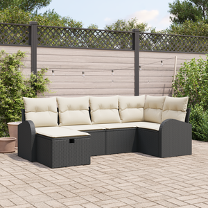 Set divani giardino 6 pezzi con cuscini polyrattan neri