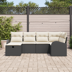 Set divani giardino 6 pezzi con cuscini polyrattan neri