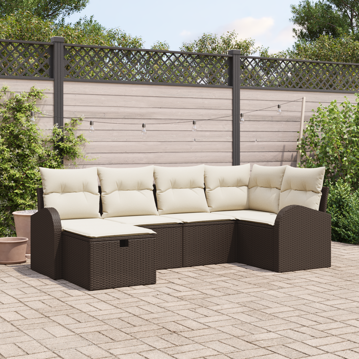 Set di Divani da Giardino  6 Pezzi con Cuscini Marrone Poly Rattan