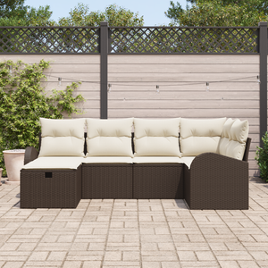 Set di Divani da Giardino  6 Pezzi con Cuscini Marrone Poly Rattan