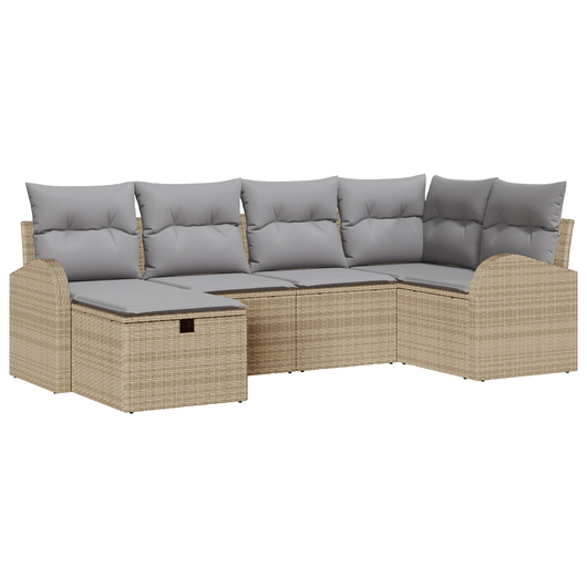 Set Divano Giardino 6 Pezzi con Cuscini Beige in Rattan Sintetico