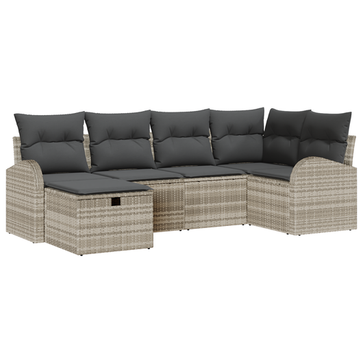 Set di divani da giardino  6 pezzi con cuscini Grigio chiaro Polyrattan