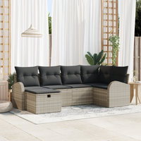 Set di divani da giardino  6 pezzi con cuscini Grigio chiaro Polyrattan