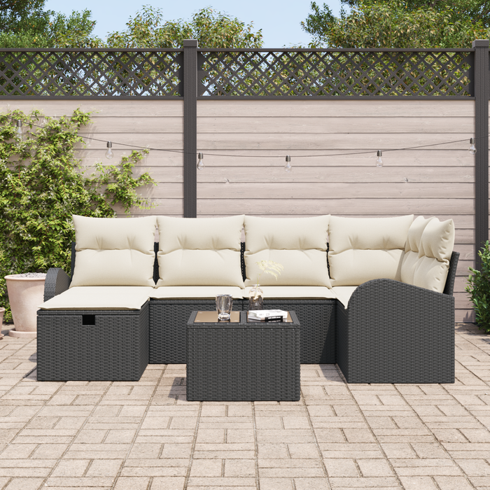 Set di divani da giardino  a 7 pezzi con cuscini - Rattan polietilene nero