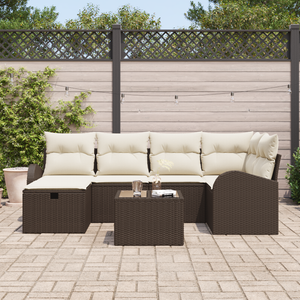 Set di Sofà da Giardino  di 7 Pezzi con Cuscini in Polyrattan Marrone