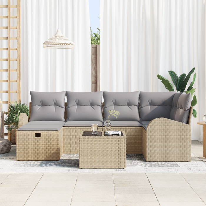 Set divano da giardino  7 pezzi con cuscini Beige Polyrattan