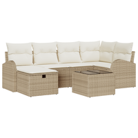 Set divano da giardino 7 pezzi con cuscini Beige in polyrattan