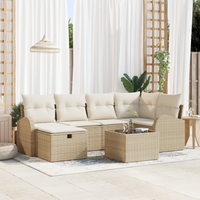 Set divano da giardino 7 pezzi con cuscini Beige in polyrattan