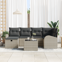 Set di divani da giardino  7 pezzi con cuscini Grigio chiaro Polyrattan
