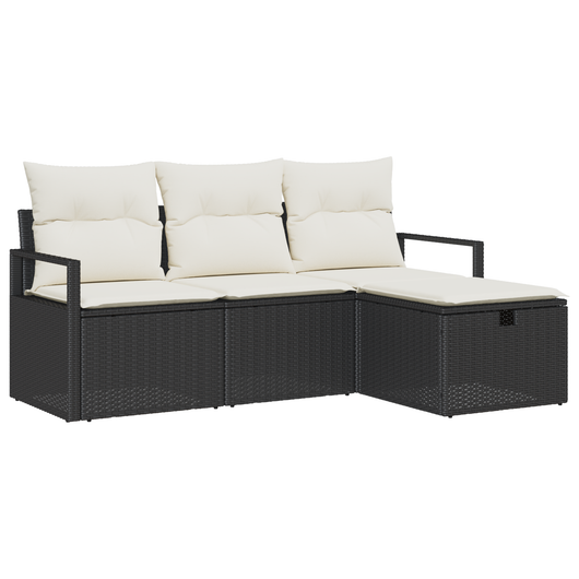 Set di divani da giardino 4 pezzi con cuscini in rattan nero
