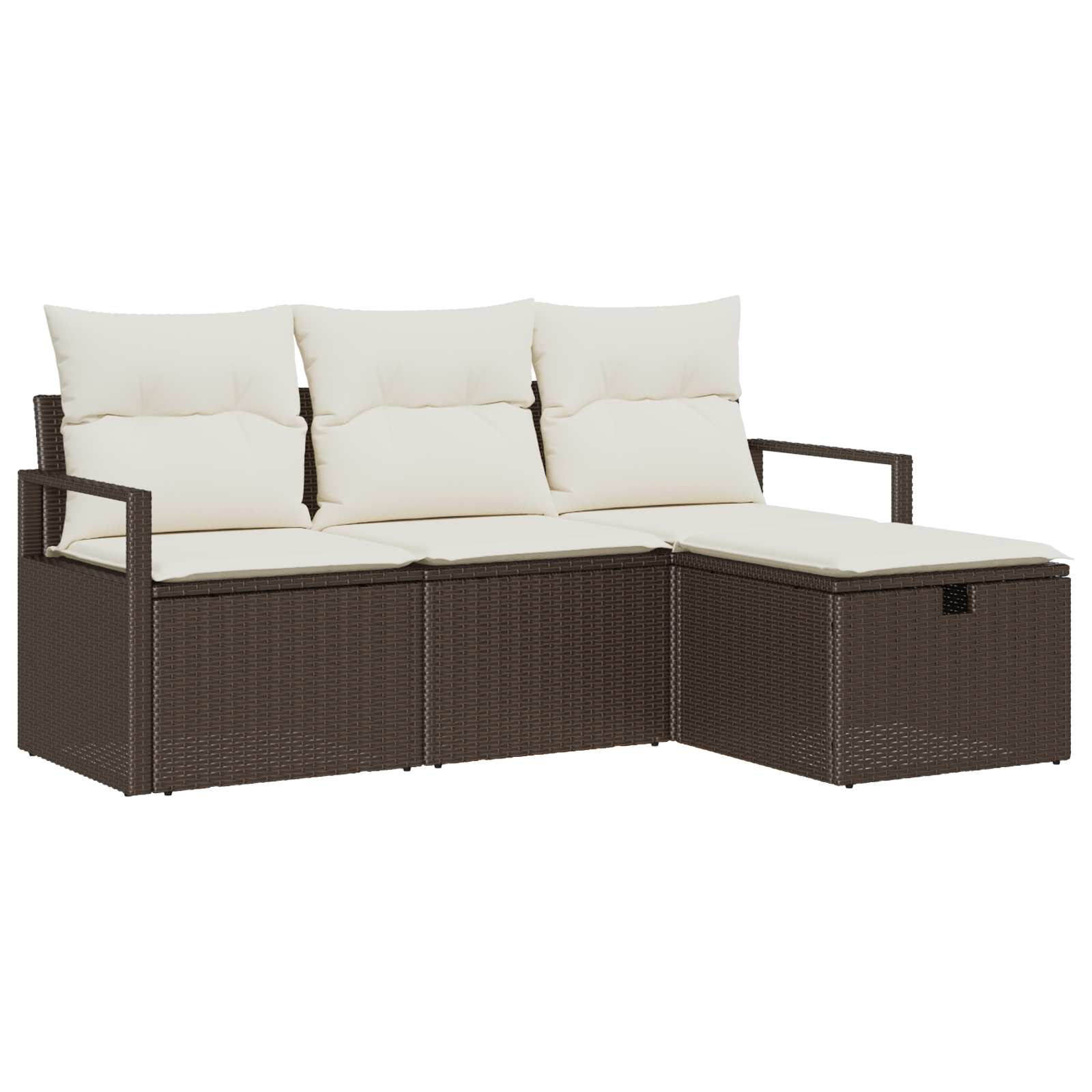 Set Divano da Giardino a 4 Pezzi con Cuscini Marrone Polyrattan