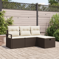Set Divano da Giardino a 4 Pezzi con Cuscini Marrone Polyrattan