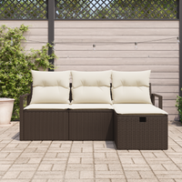 Set Divano da Giardino a 4 Pezzi con Cuscini Marrone Polyrattan