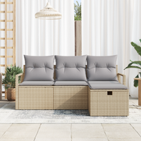 Set divano giardino 4 pezzi con cuscini rattan polimerico beige
